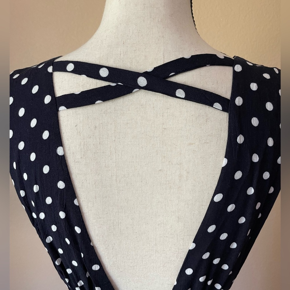 NWT Lucca Couture Polka Dot Maxi Open Back V Neck Dress S/4 Waist 27” - Picture 10 of 11